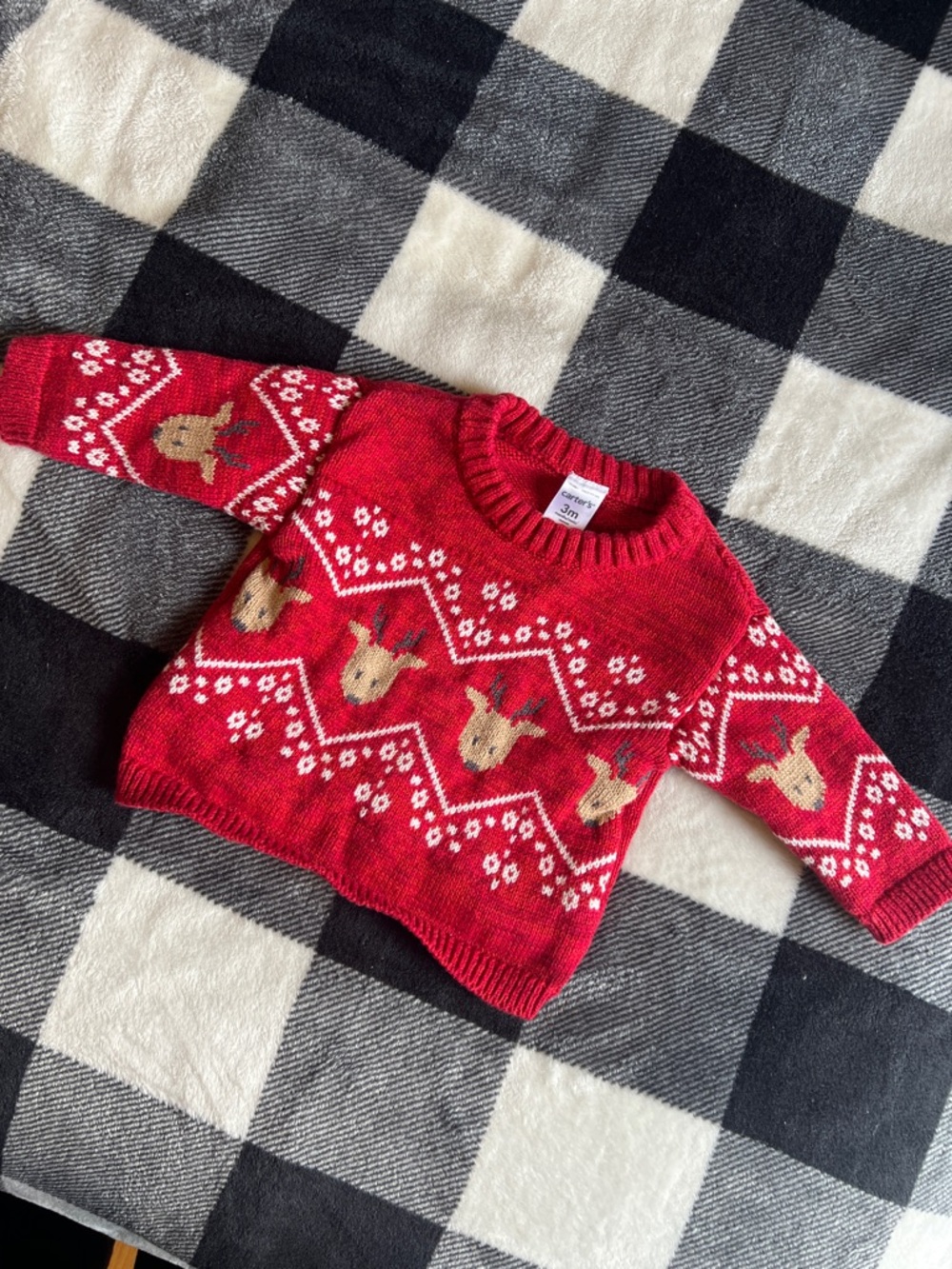 Carter's Red Baby Reindeer Knit Sweater size 3 months